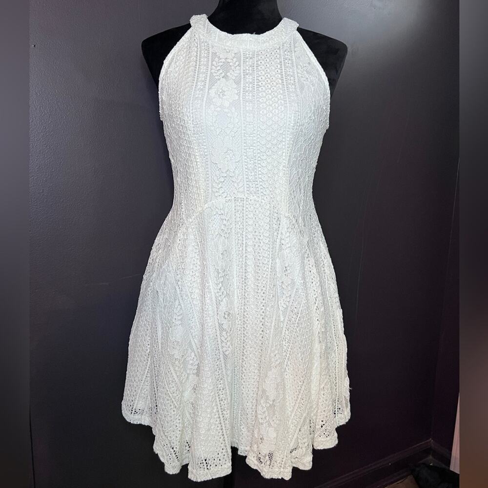 Altar'd State White Lace Halter Fit and Flare Mini Dress | Size S